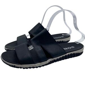 Sorel Womens Shoes Out N About Slide Sandals Sz 9 Black Leather Flat Casual